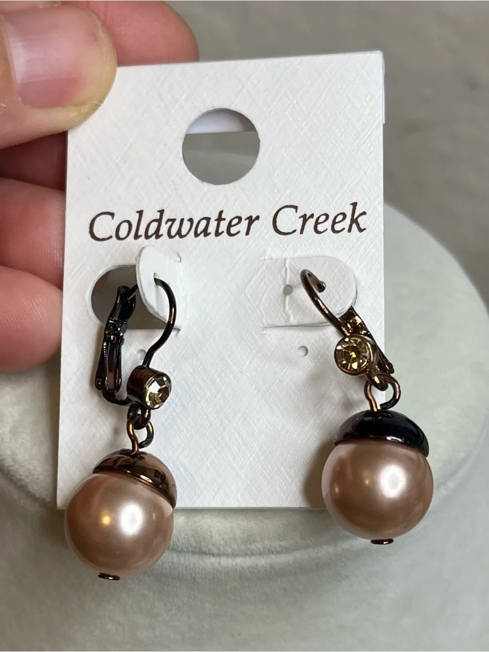 Coldwater Creek Faux Metallic Golden Pearl Dangle Earrings New